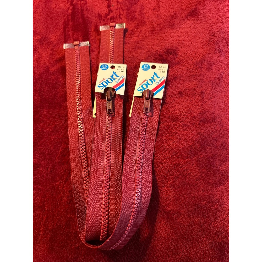 Coats & Clark 18 Inch Separating Sport Zipper Burgundy 39B Lot of 2 Made in USA